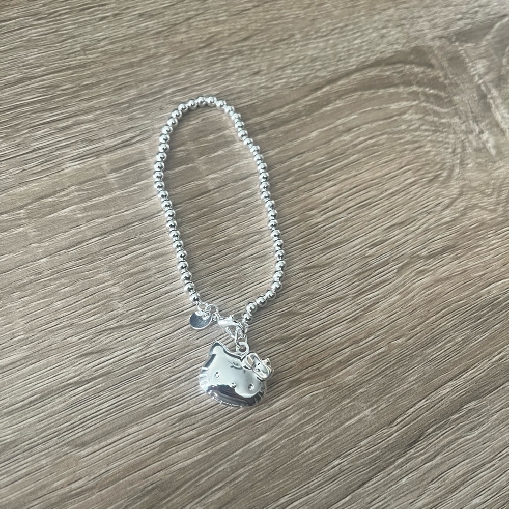 Sanrio Hello Kitty Silver Tone Beaded Locket Bracelet Y2K Charm Jewelry